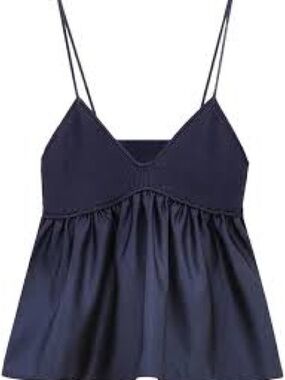 Commense Navy Satin Babydoll Tank Top